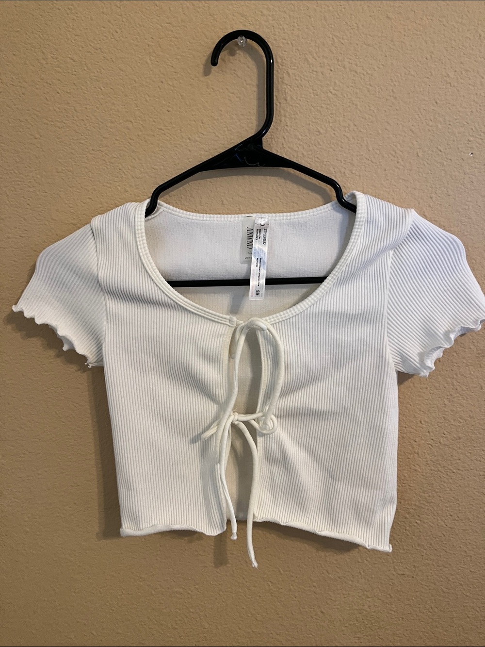 Ribbed Tie-Front Crop Top in White